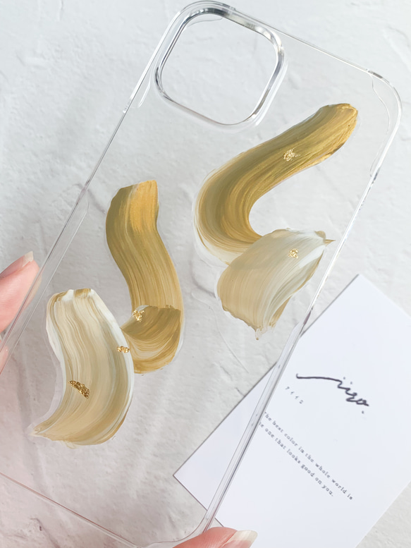 gold × beige ニュアンス スマホケース【iphone/アクリル絵の具】 4枚目の画像