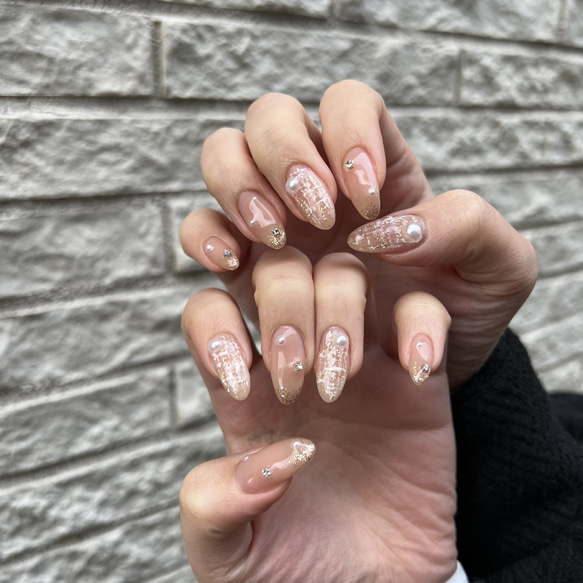 ツイードネイル / 綺麗め / 上品 / 春ネイル / ピンクネイル ネイル