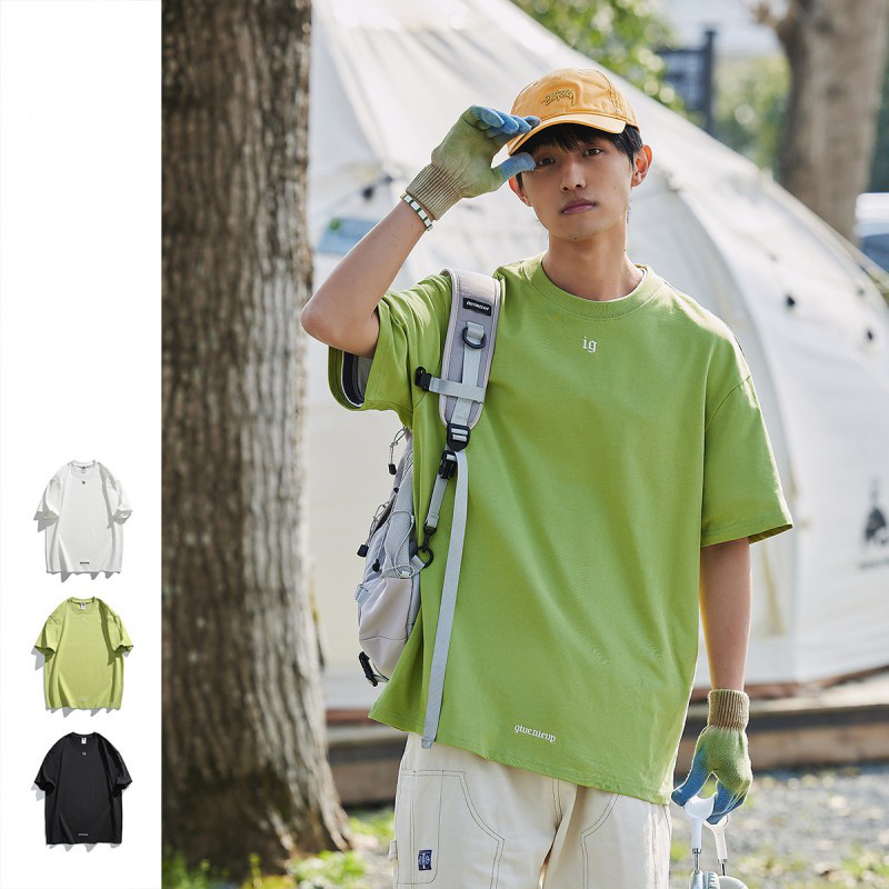 シンプルなデザインの刺繍丸襟綿tシャツ男女ゆったり夏の半袖tシャツ W326