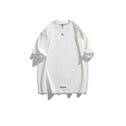 シンプルなデザインの刺繍丸襟綿tシャツ男女ゆったり夏の半袖tシャツ W326 7枚目の画像