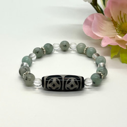 四方来財天珠 、グラナイト花崗石、水晶ブレスレット B067