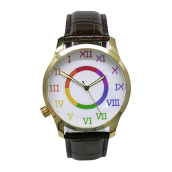 反時計回りの時計レインボーローマ数字ゴールドケースメンズ腕時計全世界送料無料 6枚目の画像