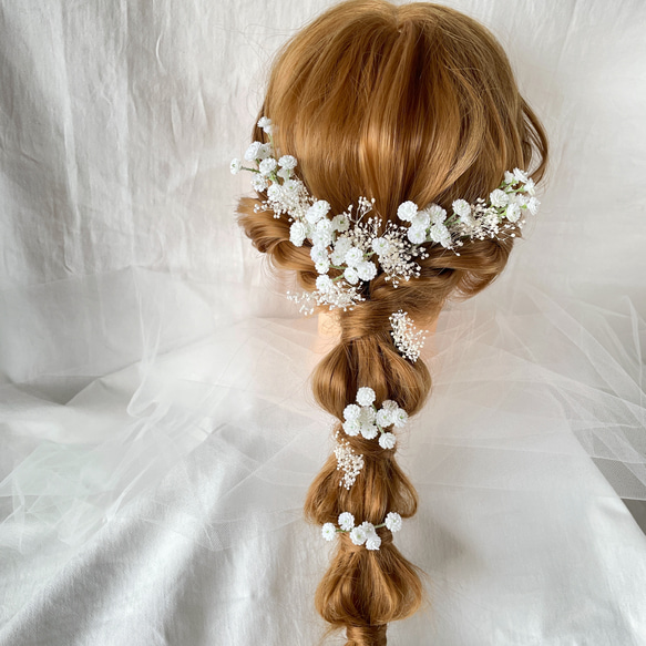 かすみ草　ヘッドドレス　ホワイト　ブライダル　ウエディング　ヘアアクセサリー　造花　前撮り　フォトウエディング　結婚式 1枚目の画像
