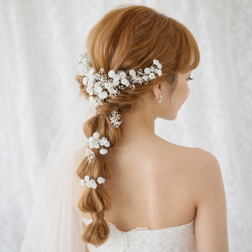 かすみ草 ヘッドドレス ホワイト ブライダル ウエディング ヘア