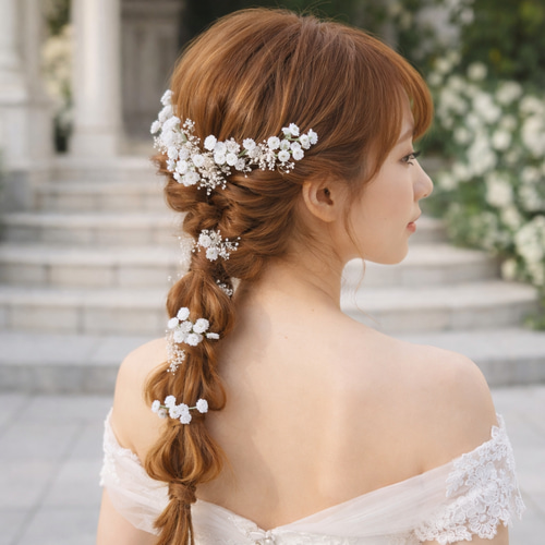 かすみ草 ヘッドドレス ホワイト ブライダル ウエディング ヘア