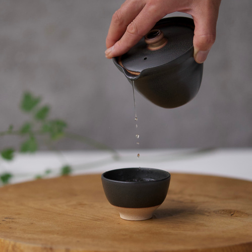 新茶器 急須ヒトリセット KURO【信楽焼の急須】小ぶりな急須と湯呑
