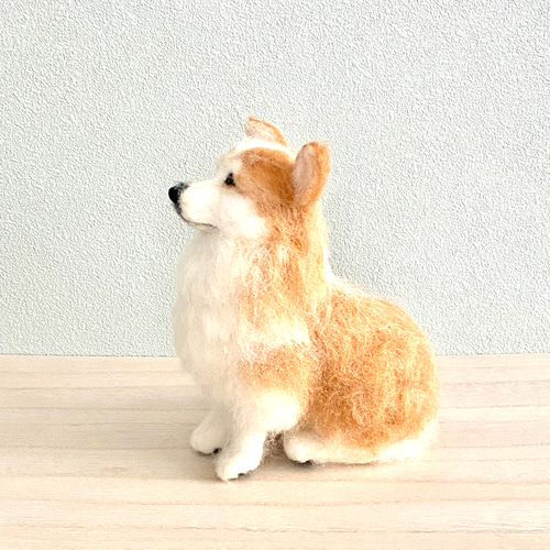 羊毛フェルトのふんわりコーギー 犬のぬいぐるみ 羊毛フェルト mofu