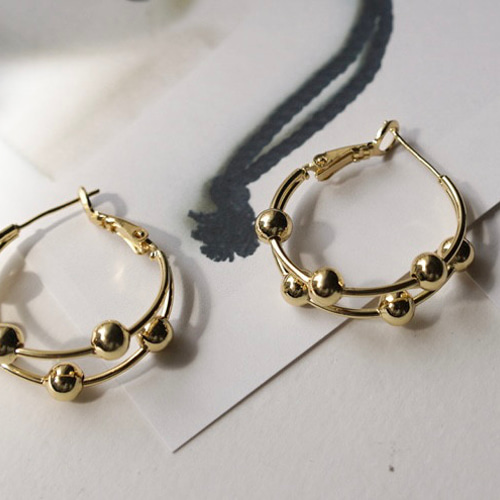 S313 ゴールドボールフープピアス 金属アレルギー対応 ピアス（フープ  
