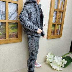 1/6人形用服 ジッパー付き  灰色パーカージャージセット バービーケンサイズ 3枚目の画像
