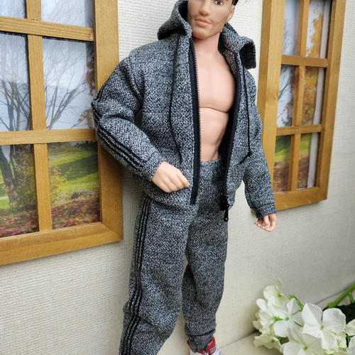 1/6人形用服 ジッパー付き 灰色パーカージャージセット バービーケン
