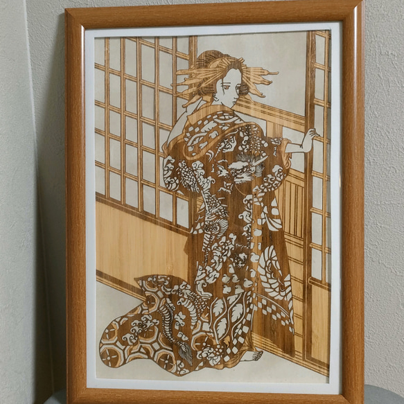 試作品　薄い竹の切り絵　浮世絵アレンジ　菊川英山 　Lamp　japanese bamboo ukiyoe 1枚目の画像