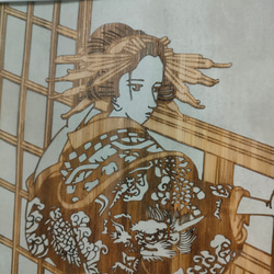 試作品　薄い竹の切り絵　浮世絵アレンジ　菊川英山 　Lamp　japanese bamboo ukiyoe 2枚目の画像