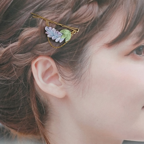藤の花風つまみ細工のヘアアクセサリーセット ヘアクリップ・バナナ