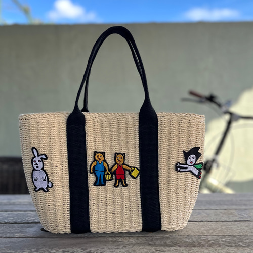 ⭐︎最終お値下げ⭐︎ppprintカゴバック 巨匠動物園】ちょっと大人で楽しいワッペンカゴバッグ♪ かごバッグ