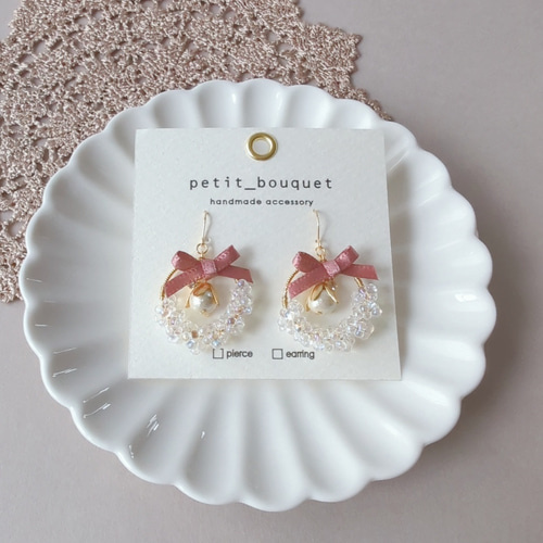 No.808 【10ペア】くすみピンク お花 ハンドメイド ピアス イヤリング No.808 【10ペア】くすみピンク お花 ハンドメイド ピアス イヤリング