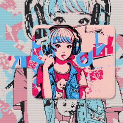 80’s レトロゲーム風ヘッドホンの女の子ドット絵 手帳型スマホケース 　iPhone Android各機種対応 1枚目の画像