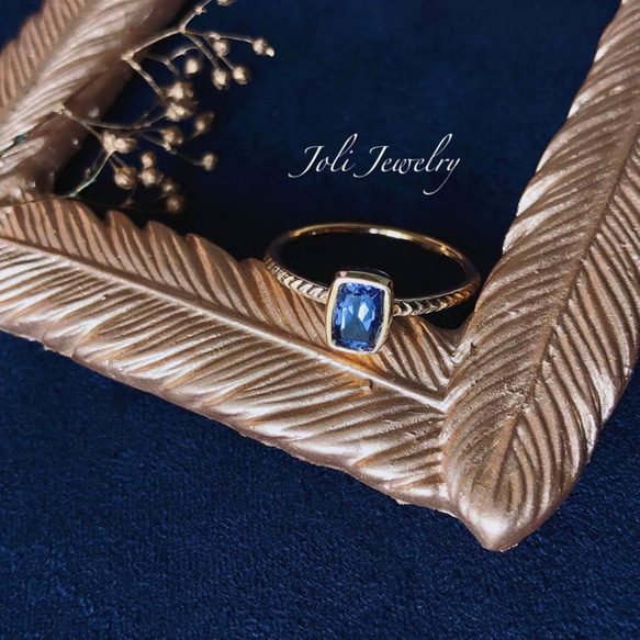 【イェム】天然アイオライト キラキラ ベゼルリング レトロ ゴージャス 青紫 ブルー パープル シンプル 指輪 9枚目の画像