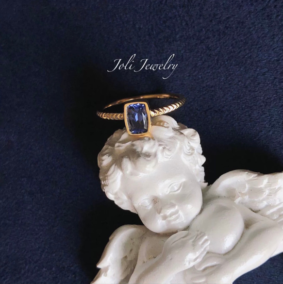 【イェム】天然アイオライト キラキラ ベゼルリング レトロ ゴージャス 青紫 ブルー パープル シンプル 指輪 6枚目の画像