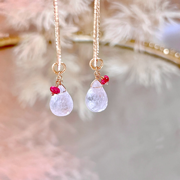 特別価格】桜色 ローズクォーツとルビー 天然石 ピアス・イヤリング 