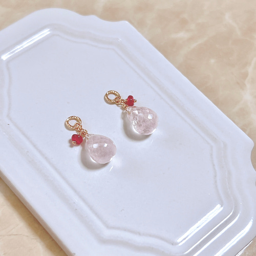 特別価格】桜色 ローズクォーツとルビー 天然石 ピアス・イヤリング 