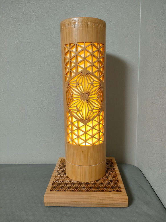試作品　竹灯籠　組子デザイン 竹あかり　Lamp　japanese bamboo 2枚目の画像