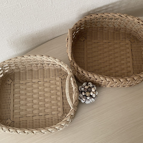 【ハンドメイド】木製の丸いかご　5個セット ハンドメイド】木製の丸いかご 5個セット わりない