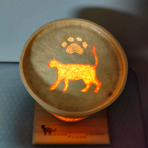 竹灯籠 透し彫り 猫 ネコ 竹あかり Lamp japanese bamboo スタンド