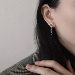 Drops Silver × Pearl Earrings ≈≈ ピアスに見える！イヤリング 4枚目の画像