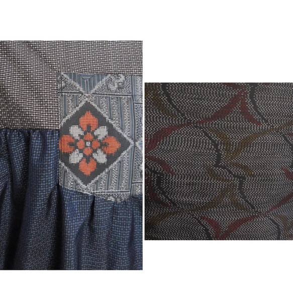【大島紬4種】サロペットスカート／ロング丈(紺色&グレー) ジャンパースカート  着物リメイク･シルク絹 tsu750 11枚目の画像