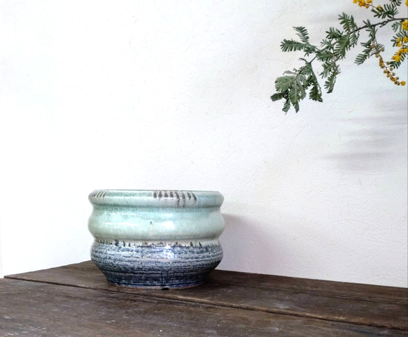 陶器の植木鉢　「ミントグリーン」＋「瑠璃」　PARTー４ 4枚目の画像