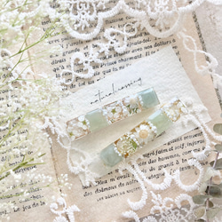 くすみグリーンのタイル調お花ヘアクリップ/バレッタ 5枚目の画像