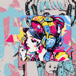 80’s レトロゲーム風ヘッドホンの女の子ドット絵 手帳型スマホケース 　iPhone Android各機種対応 1枚目の画像