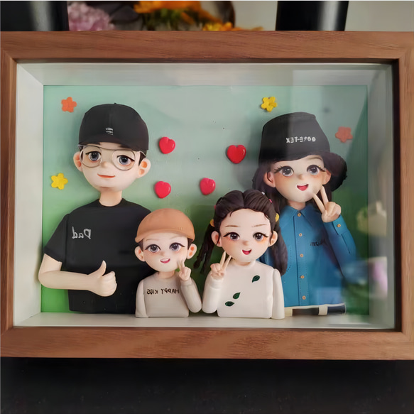 3Dフォトフレーム 肖像画 人形 似顔絵 置物 額縁『オーダー