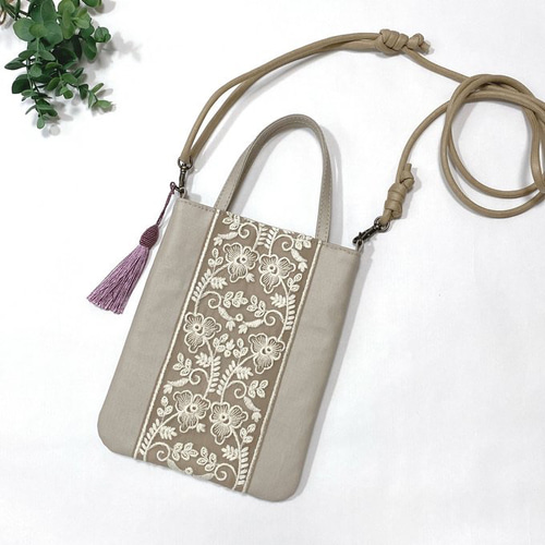 インド刺繍リボン付き 2way スマホショルダー サコッシュ ショルダー