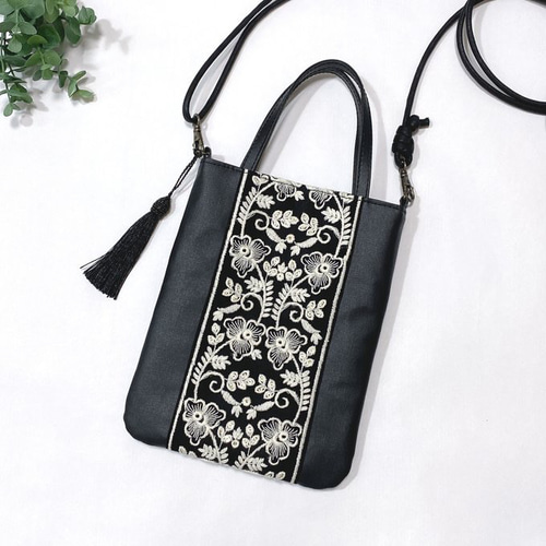 インド刺繍リボン付き 2way スマホショルダー サコッシュ ショルダー