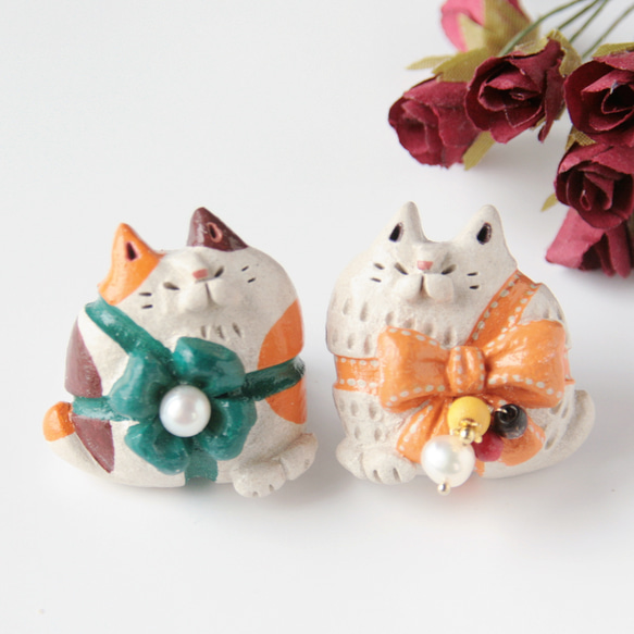 猫のブローチ ラッピング・キャット※セット ブローチ nekomoyoh