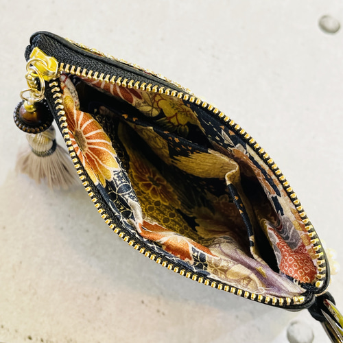 SKP#7 インド刺繍リボン 着物ハギレ ポーチ リボン タッセル付き