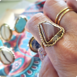 【14～15号】サンドストーン ring 真鍮 一粒天然石 /大ぶりリング 4枚目の画像