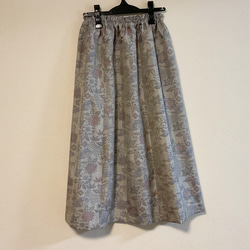 着物リメイク Q 大島 ギャザースカート シルク   着物スカート 1枚目の画像