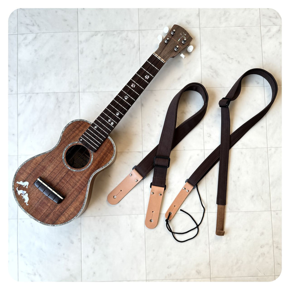 ウクレレストラップ［無地］ブラウン【首の凝らないフック式