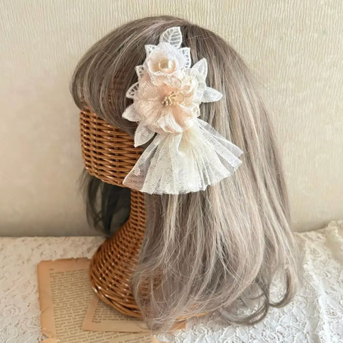 クリームロゼットヘッドドレス 】髪飾り ヘアクリップ ｜フラワー ヘア