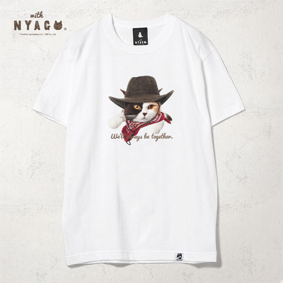 with NYAGO Tシャツ 半袖 ［ カウボーイ オスカー 三毛猫 1027 ］ 1枚目の画像
