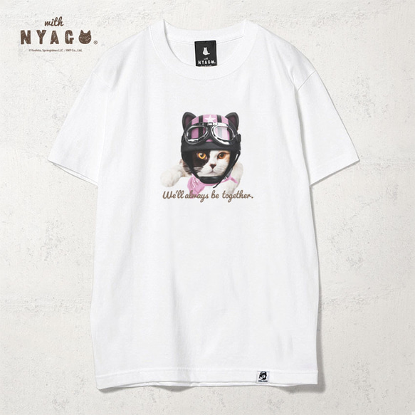 with NYAGO Tシャツ 半袖 ［ ライダー ピンク オスカー 三毛猫 1029 ］ 1枚目の画像