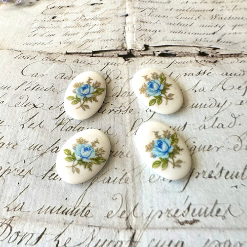 1個 日本 18×13mm ヴィンテージガラス オーバル ジャパンヴィンテージ