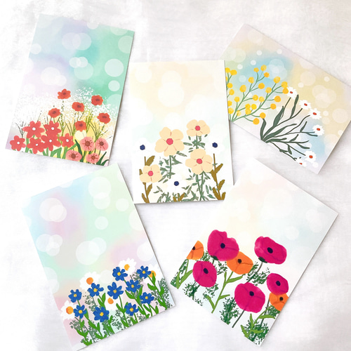 かわいいお花 5枚セット ポストカード はがき 絵葉書 イラスト