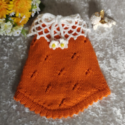 大きな襟とリボンのオレンジサマーセーター 1枚目の画像