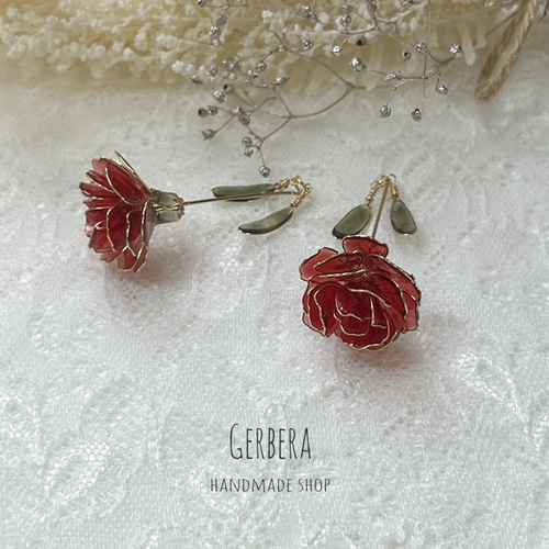 一輪のカーネーション〜ピアス/イヤリング ピアス（フック・チェーン