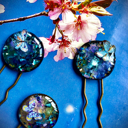 幸せを運ぶ　青い蝶々の簪　ハンドメイド　立体的 4枚目の画像