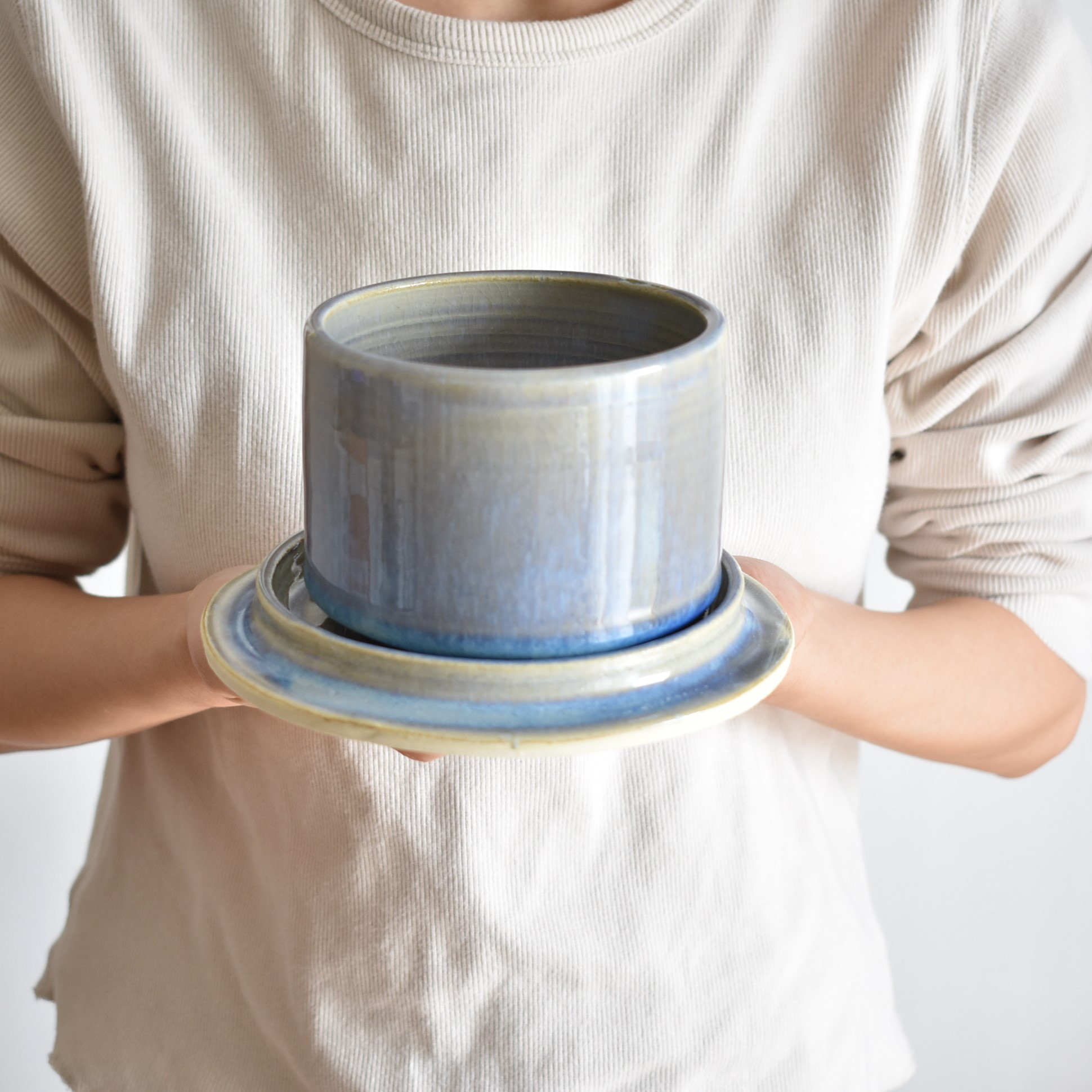 植木鉢C0901(水色/青/白/光沢)