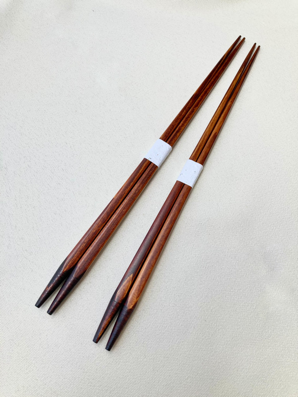 《数量限定》摺り漆のシンプルな菜箸(糸なし)2膳セット 3枚目の画像